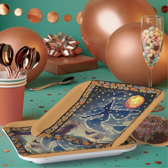 Starry Halloween Night Pappteller (Multi)