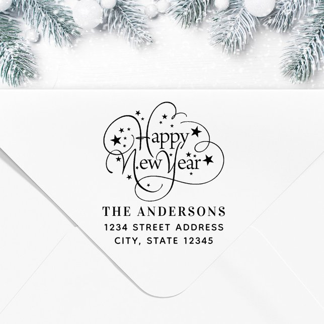 Starry Happy New Year Family Name Rücksendeadresse Permastempel (Von Creator hochgeladen)