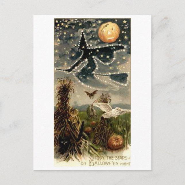 Starry Hexe auf Broomstick Postkarte (Vorderseite)