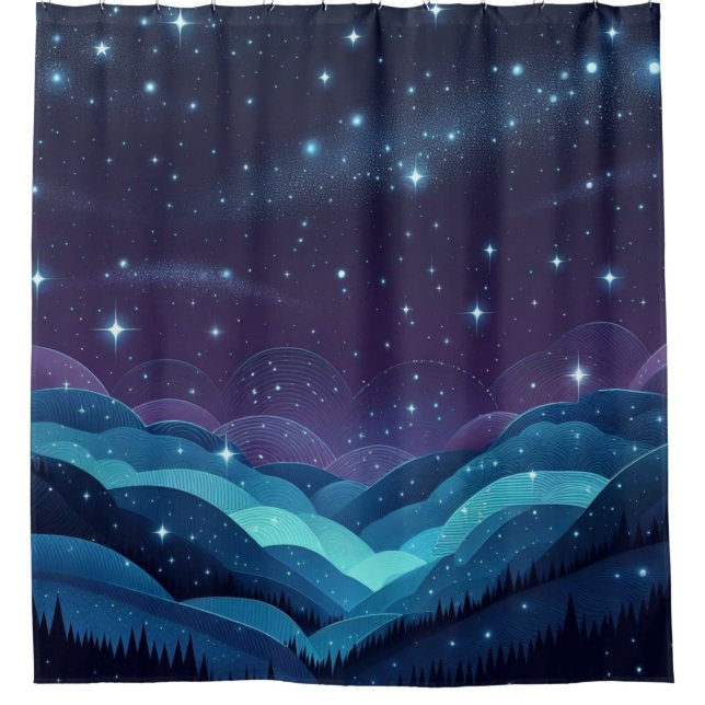 Starry Hills Night Duschvorhang (Vorderseite)