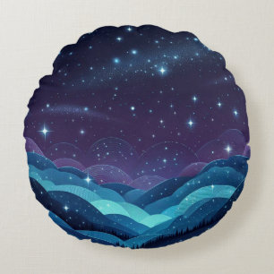 Starry Hills Night Rundes Kissen