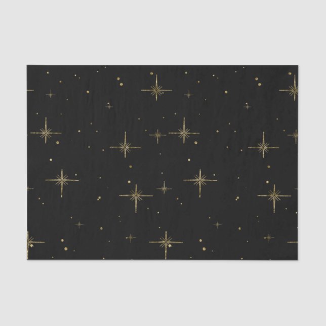 Starry Holiday Tissue - Schwarz mit Gold Star Seidenpapier (Vorderseite)