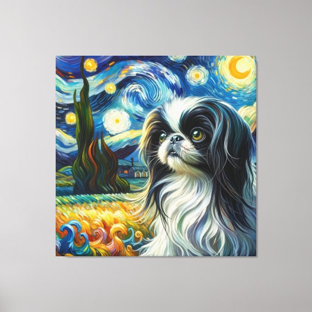 Starry Japanese Chin Dog Portrait - Pet Portrait Leinwanddruck (Vorderseite)