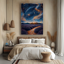 Starry Lavender Field in Pointillist Style Poster