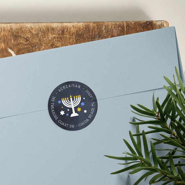 Starry Lights | Hanukkah-Rücksendeadresse Runder Aufkleber (Von Creator hochgeladen)