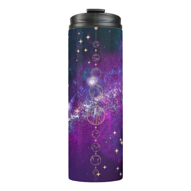 Starry Lila & Black Galaxy Thermal Tumbler Thermosbecher (Vorderseite)