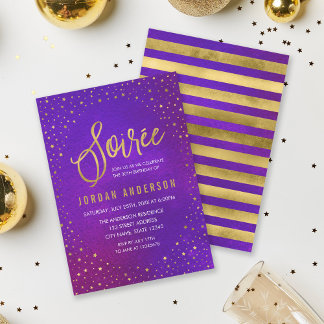 Starry Lila Watercolor Soiree Geburtstag Einladung