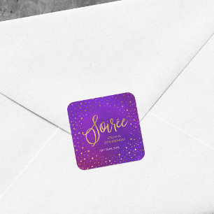 Starry Lila Watercolor Soiree Geburtstag Quadratischer Aufkleber