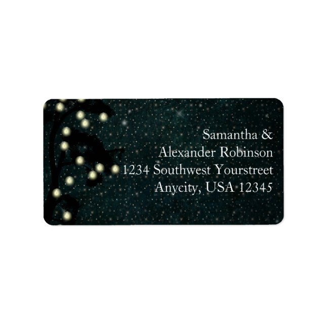 Starry Midnight Lights String Lantern Wedding Adressaufkleber (Vorne)