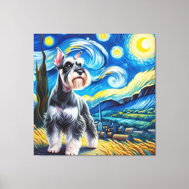 Starry Miniature Schnauzer Dog Portrait Leinwanddruck (Vorderseite)