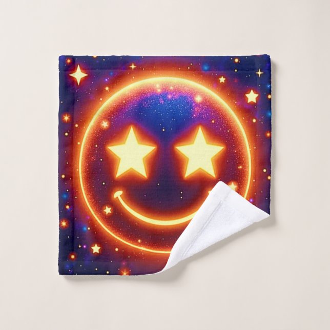 Starry-Mit Augen Glow Emoji Badhandtuch Set (Waschlappen)