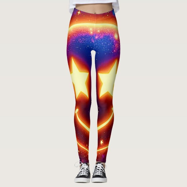 Starry-Mit Augen Glow Emoji Leggings (Vorderseite)