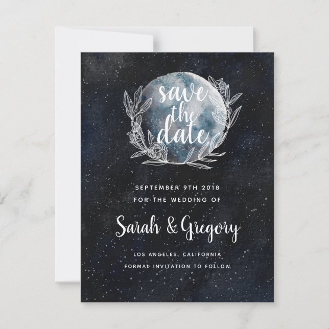 Starry Moonlit Night Monogram Save the Date (Vorderseite)