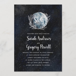 Starry Moonlit Night Monogram Weditation Einladung
