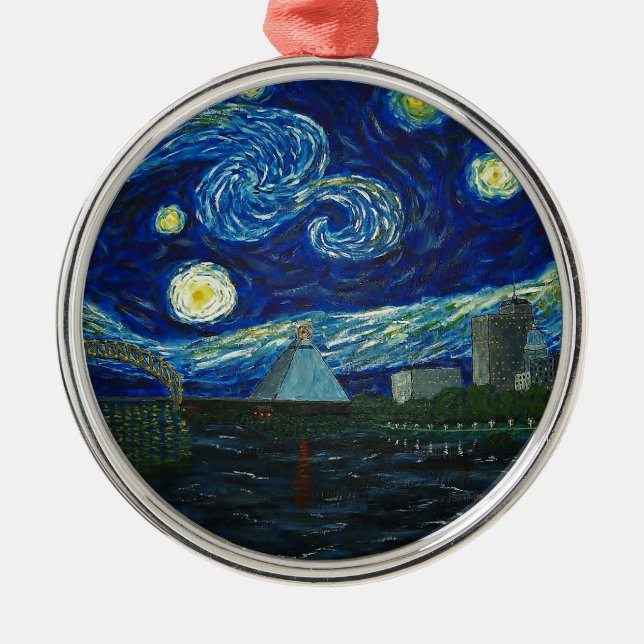 "Starry Nacht Memphis" durch Jack Lepper Silbernes Ornament (Vorne)