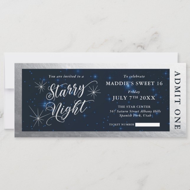 Starry Night 16 . Geburtstag Ticket Einladung (Vorderseite)