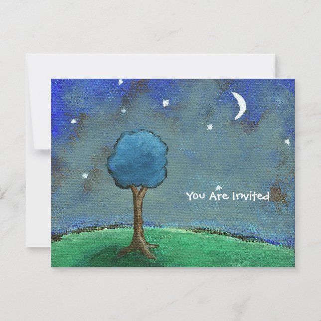 Starry Night, Abstrakte Landschaft Tree Sterne Mon Einladung (Vorderseite)