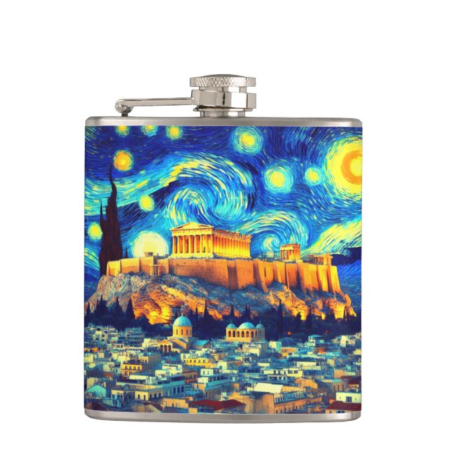 Starry Night Acropolis Athen Griechenland Flachmann (Vorderseite)