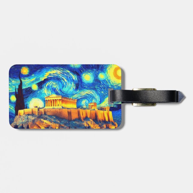 Starry Night Acropolis Athen Griechenland Gepäckanhänger (Rückseite horizontal)