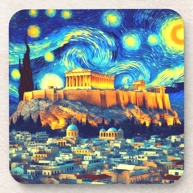 Starry Night Acropolis Athen Griechenland Getränkeuntersetzer (Vorderseite)