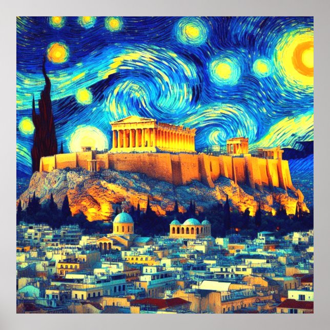 Starry Night Acropolis Athen Griechenland Poster (Vorne)