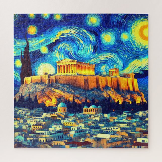 Starry Night Acropolis Athen Griechenland Puzzle (Vertikal)