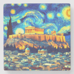 Starry Night Acropolis Athen Griechenland Steinuntersetzer