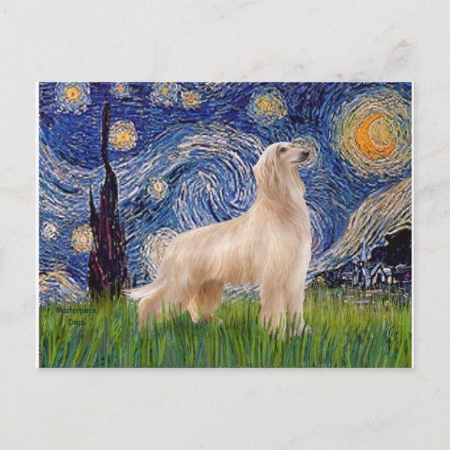 Starry Night - Afghan Hound (Creme Stand) Postkarte (Vorderseite)
