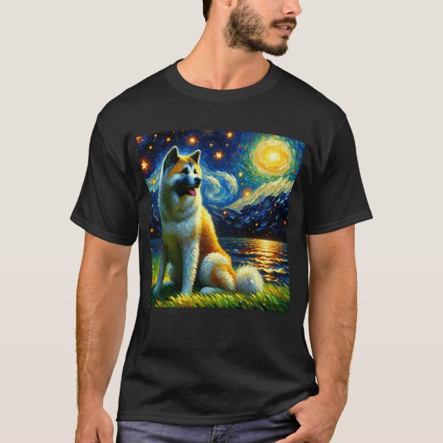 Starry Night Akita Dog Van Gogh Lover T-Shirt (Vorderseite)