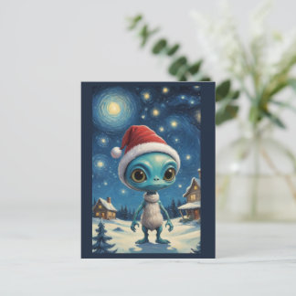 Starry Night Alien Niedlicher Weihnachtstext Postkarte