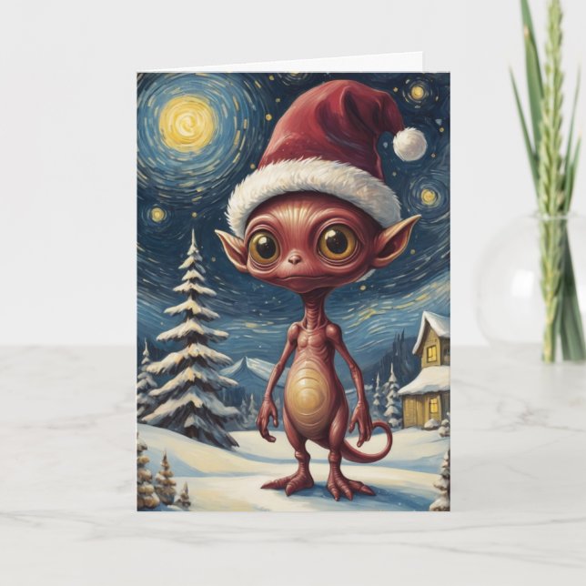 Starry Night Alien Weihnachtsfeiertag Personalisie Karte (Vorderseite)