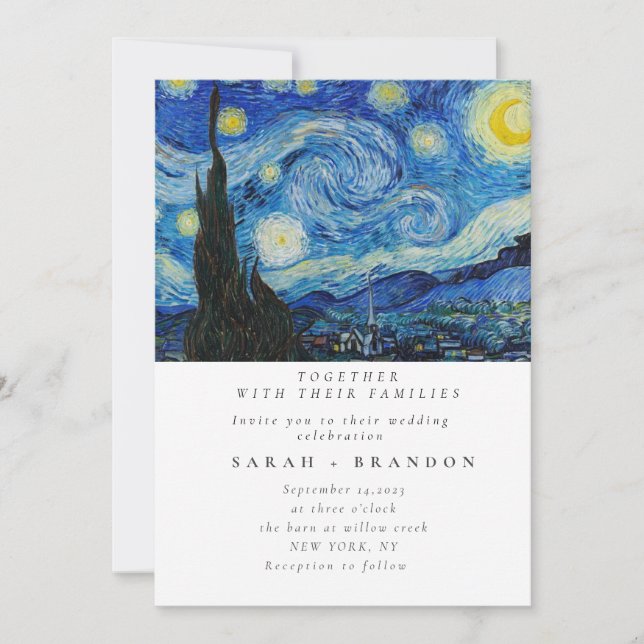 Starry Night Alte Malerei Einladung zur Hochzeit (Vorderseite)