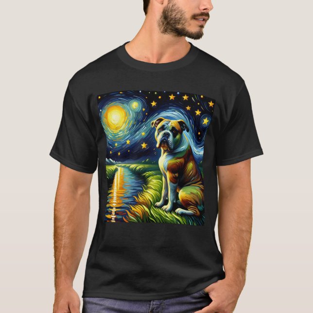 Starry Night American Bulldog Dog Van Gogh Lover T-Shirt (Vorderseite)
