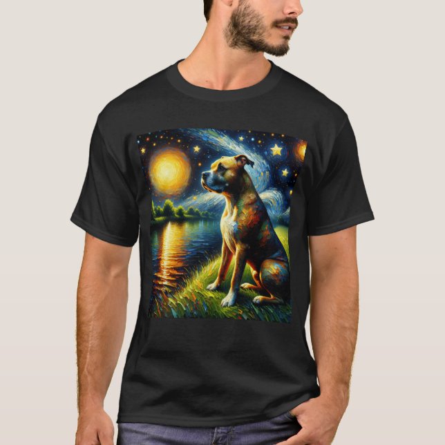 Starry Night American Staffordshire Terrier Dog T-Shirt (Vorderseite)