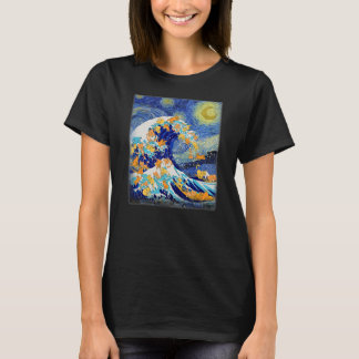 Starry Night and Great Wave Cat Cat Lover Cat Mom T-Shirt