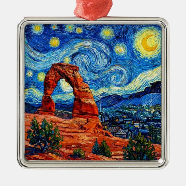 Starry Night Arches National Park Ornament Aus Metall (Vorne)