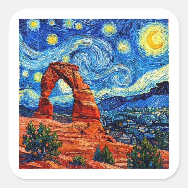 Starry Night Arches National Park Quadratischer Aufkleber (Vorderseite)