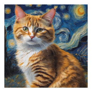 Starry Night Art mit Katze Fotodruck