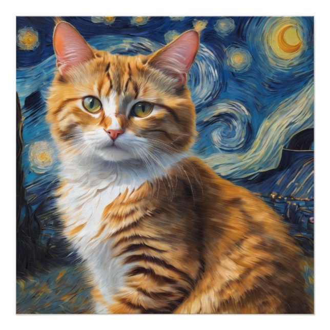 Starry Night Art mit Katze Fotodruck (Vorne)