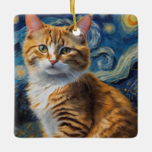 Starry Night Art mit Katze Keramikornament