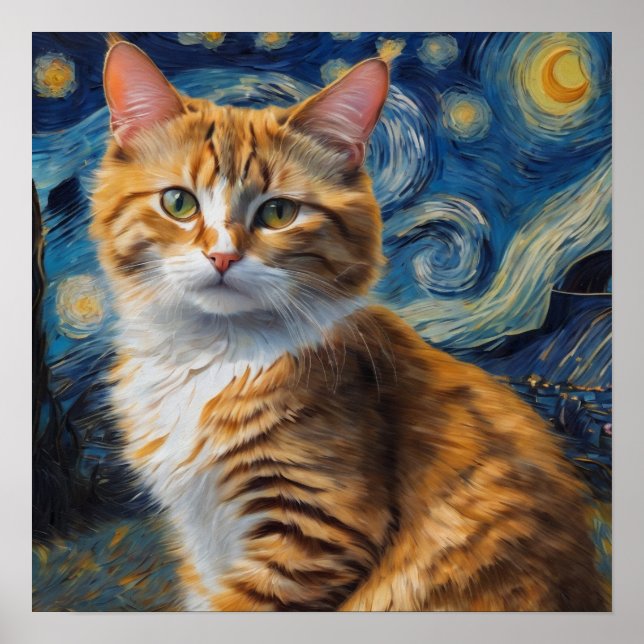 Starry Night Art mit Katze Poster (Vorne)