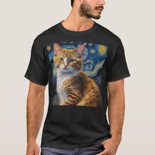 Starry Night Art mit Katze T-Shirt