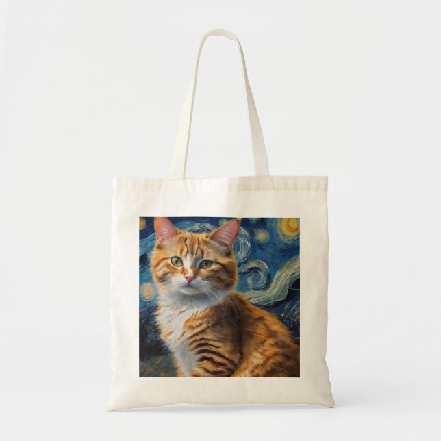 Starry Night Art mit Katze Tragetasche (Vorne)