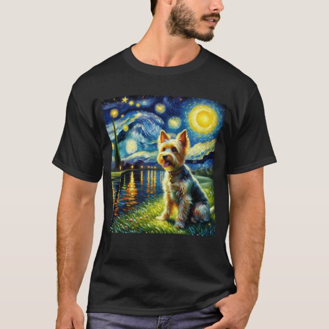 Starry Night Australian Terrier Dog Van Gogh Lover T-Shirt (Vorderseite)