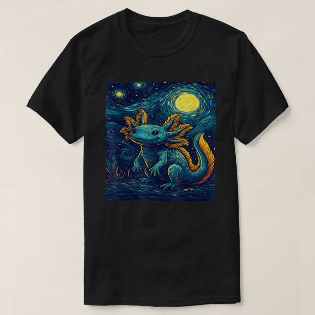 Starry Night Axolotl Van Gogh Style Niedlich Amphi T-Shirt (Design vorne)