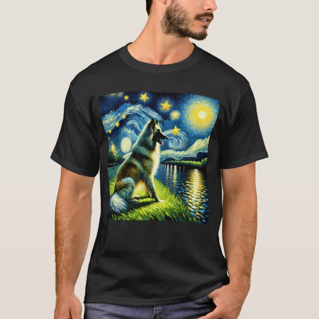 Starry Night Belgische Tervuren Dog Van Gogh Lover T-Shirt (Vorderseite)
