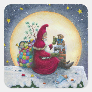 Starry Night Belsnickle Santa CHRISTMAS PAKETE Quadratischer Aufkleber