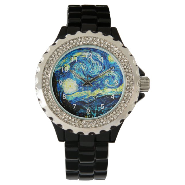 Starry Night, berühmtes Gemälde von Vincent van Go Armbanduhr (Vorderseite)