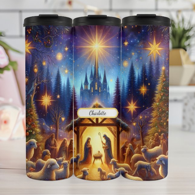 Starry Night, Bethlehems Heilige Geburt Thermosbecher (Von Creator hochgeladen)