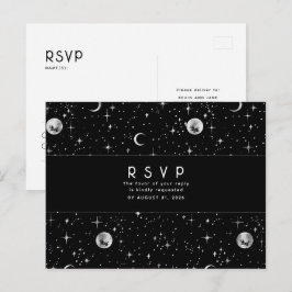 Starry Night Black and Silver Wedding RSVP Postkarte